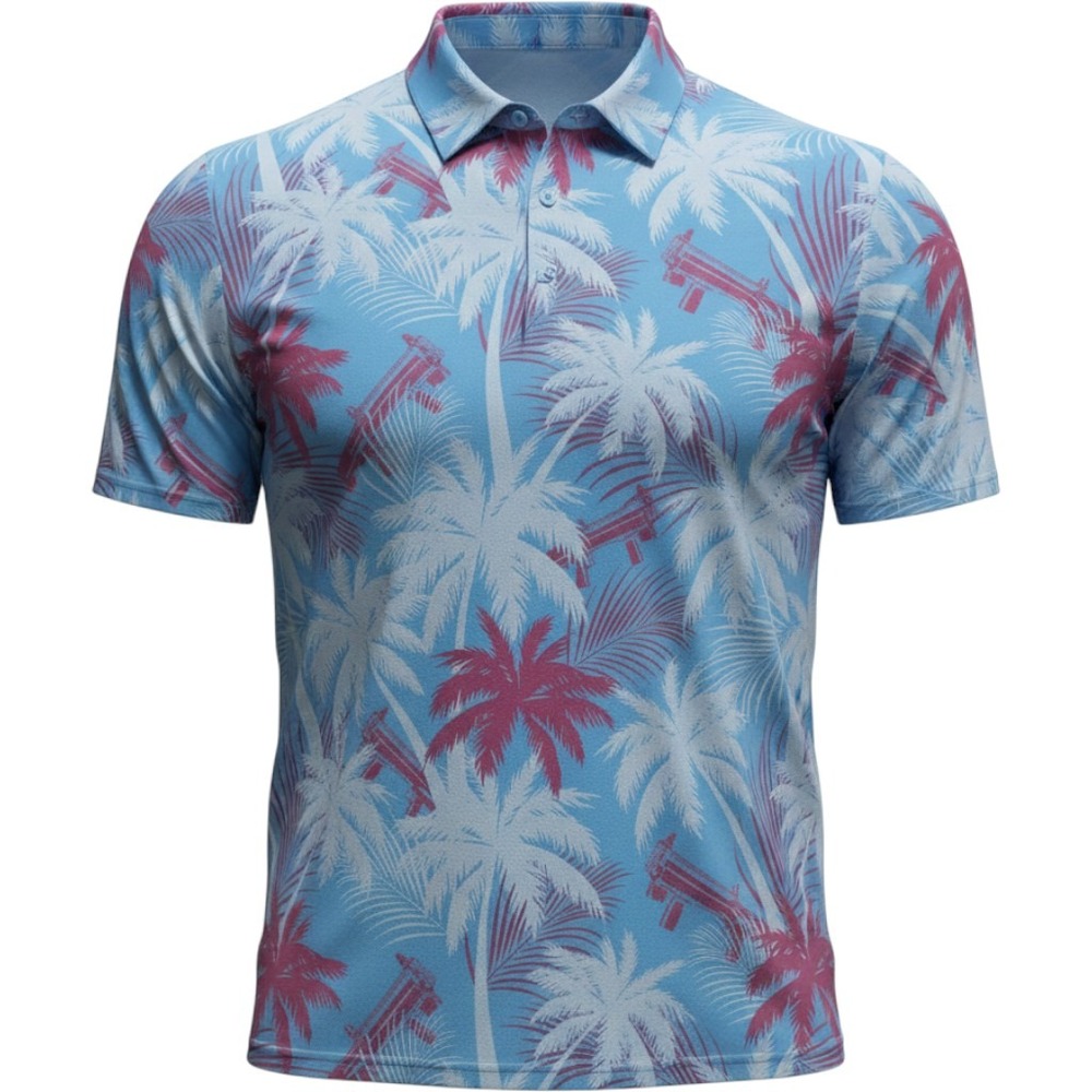 Retro Rifle High Crown Polo Shirt Men's 4XL Tropical Palm Tree AOP Golf NWT